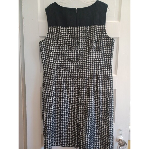 Talbots black/white houndstooth shift dress 16 plus sz sleeveless classic offic - Picture 4 of 10